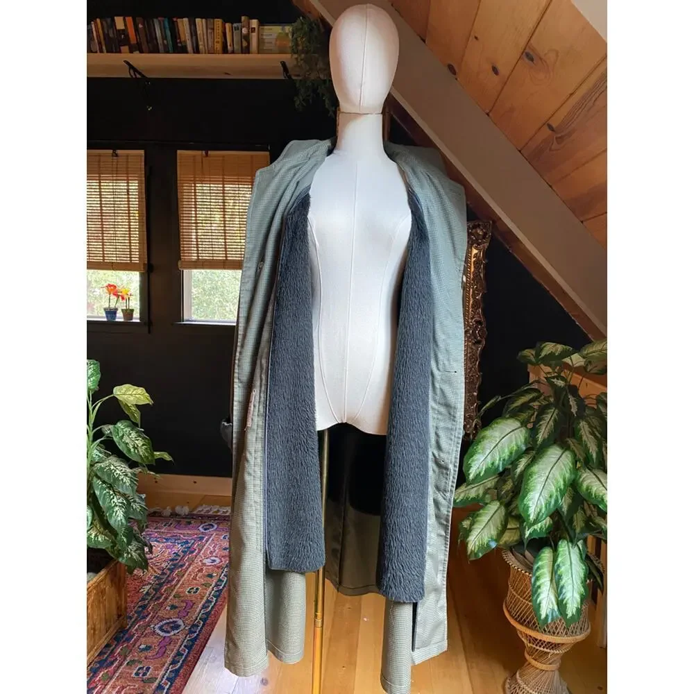 Rain Coat Trench Green Plaid Vintage